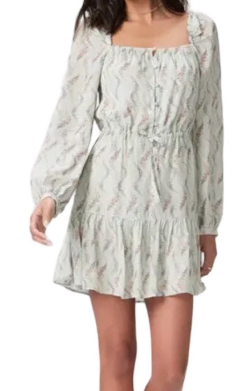 Paige Marjie Floral long sleeve minidress dress light green size 0
